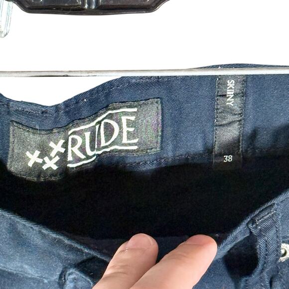 RUDE Hot Topic NWT Men's 38 Dark Navy Blue Skinny Chino Pants Light Stretch - Picture 5 of 11